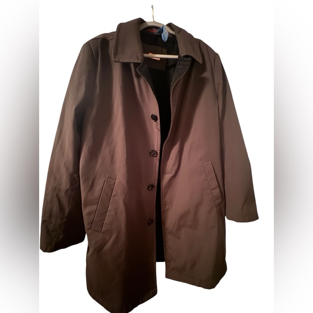 Unisex Hunter Dark Brown Trench Coat with tweed inside lining size XL